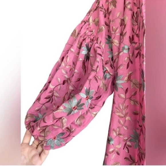 RODNER FIGUEROA Embroidery Floral MIDI Balloon Sleeves Kimono Dress Size M - Picture 3 of 11